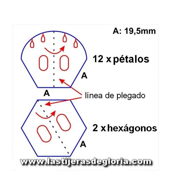 Plantillas reutilizables Plantilla Flower Garden 19mm 12 pétalos + 2 hexágonos