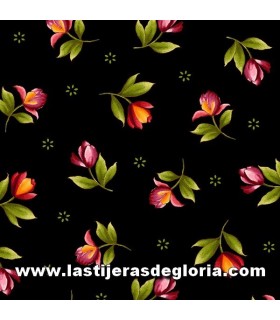 Estampados Tela flores individuales sobre negro colección Catalina de Maywood Studio