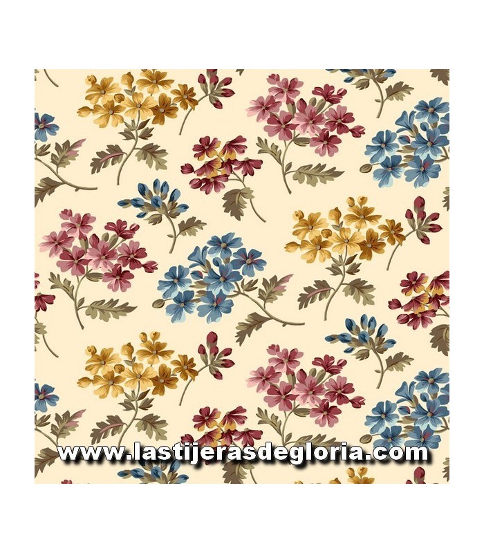 Estampados Tela floral calico sobre crema colección "Fairfield" de Quilting Treasures