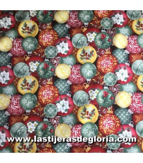 Telas patchwork de Navidad Tela bolas Navidad sobre rojo colección "Holiday Trimmings" de Blank Quilting