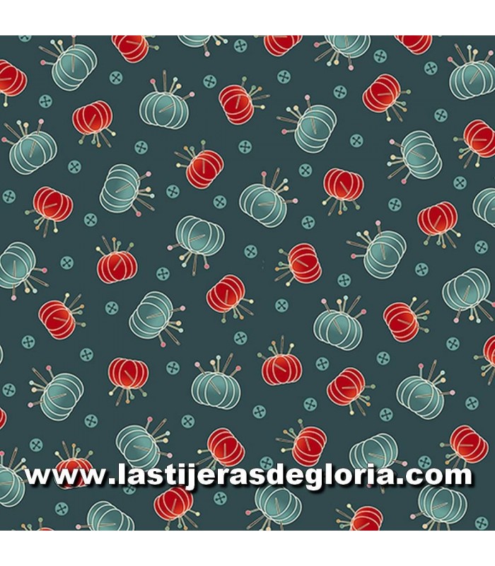 Tela alfileteros costura sobre verde azulado Sewing Mends the Soul de Quilting Treasures