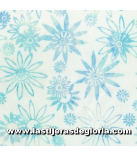Batiks Tela Batik floral aqua colección "Illusion" de Jacqueline de Jonge para Anthology Fabrics