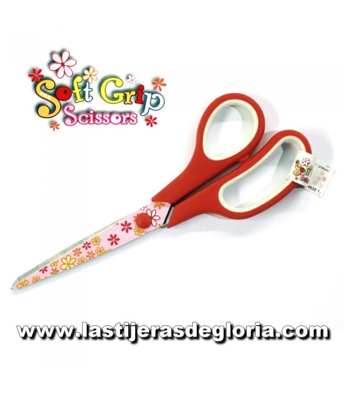 Tijeras Tijera motivos flores mango ergonómico rojo