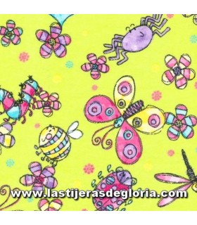 Franela Franela algodón mariposas y bichos sobre verde "Cuddle Print Flannel" de Fabri-Quilt