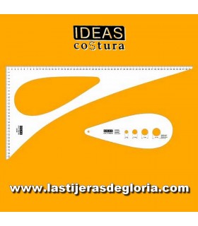 Reglas patronaje Cartabón 60 x 30 cm. Hipotenusa curva, sisa interior + Regla sisa lágrima IDEAS Costura