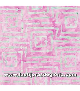 Batiks Tela Bejeweled Batiks cuadrados cosidos verde azulado sobre rosa de Maywood Studio