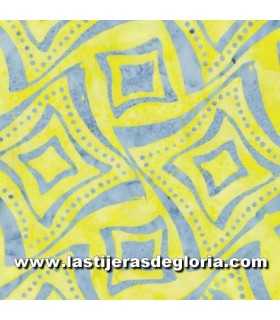 Batiks Tela Bejeweled Batiks cuadrados torcidos amarillo sobre azul de Maywood Studio