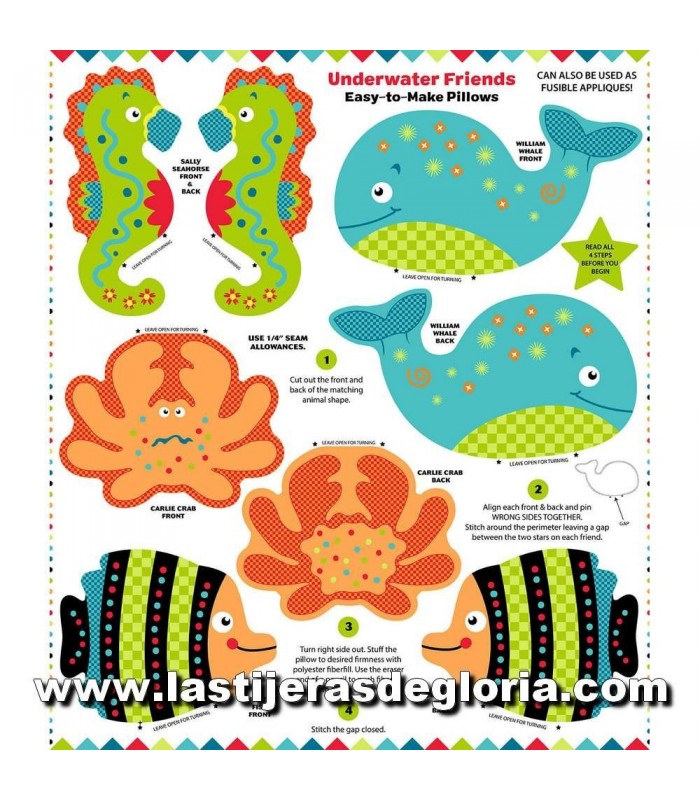 Paneles Panel 90 cm. amigos del mar Snuggle Pillows de Blank Quilting