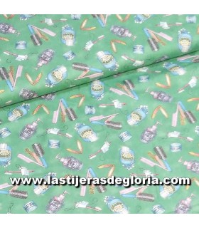 Estampados Tela artículos aseo sobre verde House Mouse de Quilting Treasures