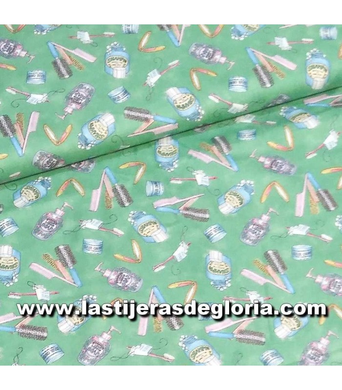 Estampados Tela artículos aseo sobre verde House Mouse de Quilting Treasures