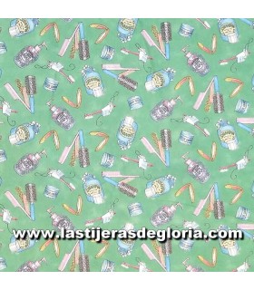 Estampados Tela artículos aseo sobre verde House Mouse de Quilting Treasures