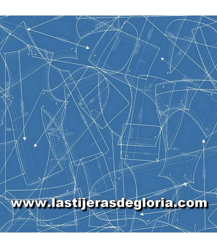 Costura Tela patrones sobre azul colección A Stitch in Time de Windham Fabrics