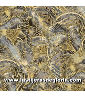 Estampados Tela plumas onyx y dorado colección Treasures of Alexandria de Robert Kaufman
