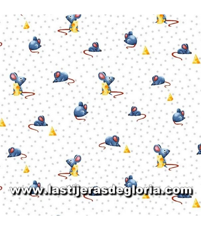 Animales Tela ratones queso y topos sobre blanco colección Feline Friends de Michael Miller