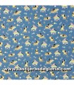 Tela perritos y casitas sobre azul colección Rufus de Indigo Fabrics