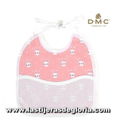 Babero para bordar motivos conejos sobre rosa (3 meses) de DMC