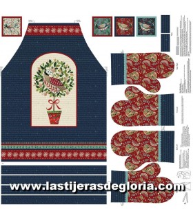 Paneles Panel delantal y manoplas a juego colección 12 Days of Crhistmas de Northcott