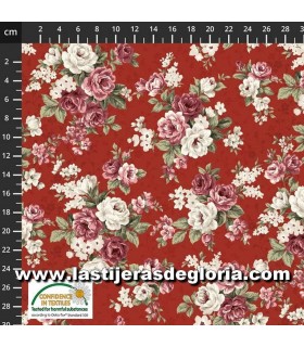 Estampados Tela ramos de flores grandes sobre rojo colección Kelly Roses de Stof Fabrics