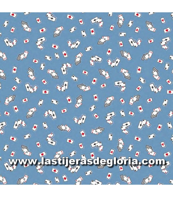 Infantil Tela juego de cartas poker sobre azul colección Fairy Tales de Indigo Fabrics
