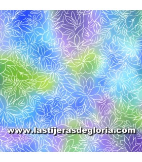 Estampados Tela flores azul multicolor colección Mimosa de Quilting Treasures