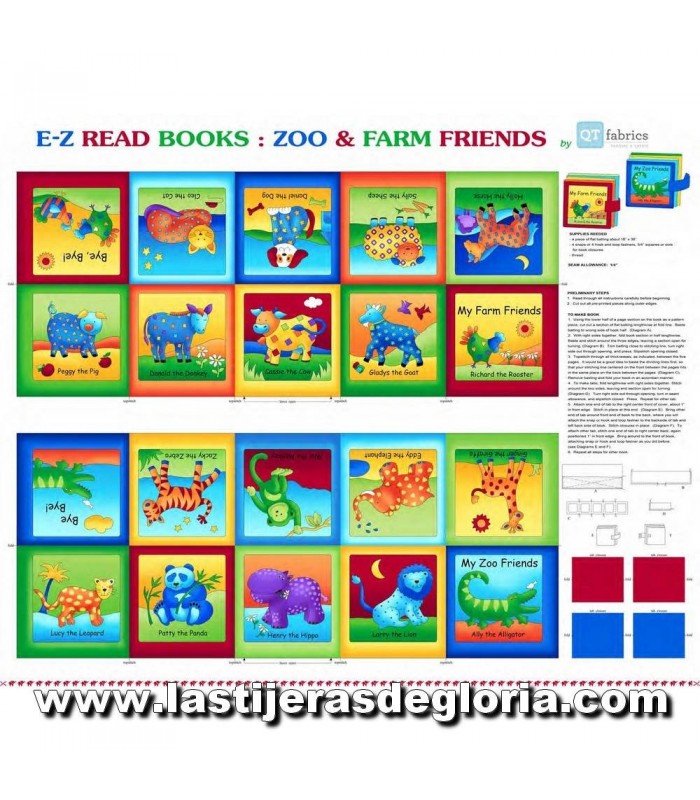 Paneles Panel 90 cm. libros animales zoo y granja Zoo & Farm Friends Book Sew & Go de Quilting Treasures