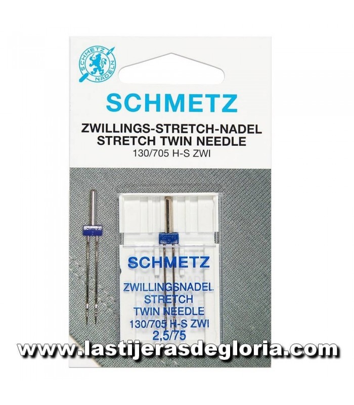 Aguja gemela SCHMETZ Stretch Twin 2.5/75 para tejidos elásticos