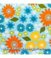 Tela patchwork franela flores multicolor sobre azul