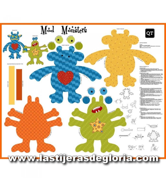 Paneles Panel 90 cm. muñecos monstruos Mod Monsters Sew & Go de Quilting Treasures