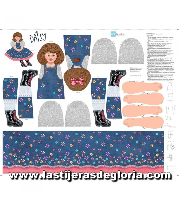 Paneles Panel 90 cm. muñeca Daisy color denim Sew & Go de Quilting Treasures