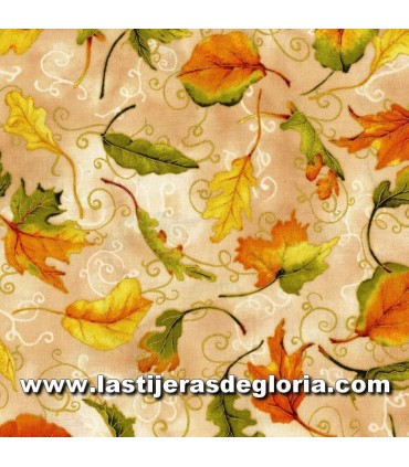 Tela hojas de roble sobre beige colección Autumn Air de RJR