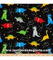 Tela dinosaurios y constelaciones sobre negro colección Dino-Soar de Robert Kaufman