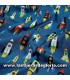 Infantil Tela dinosaurios y cohetes sobre azul colección Dino-Sar de Robert Kaufman