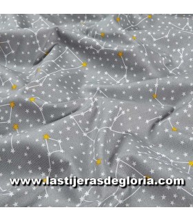 Infantil Tela constelaciones y estrellas sobre gris colección Dino-Sar de Robert Kaufman