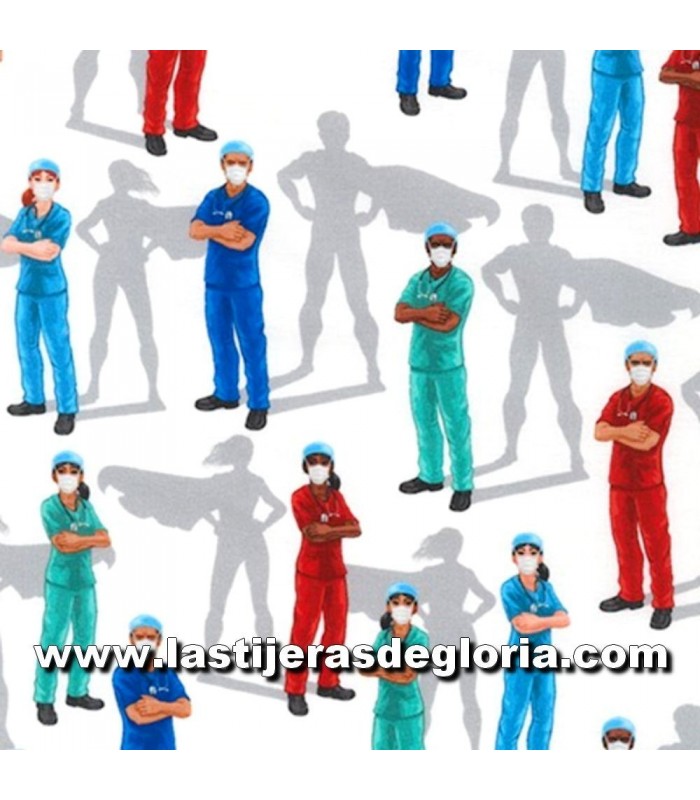 Estampados Tela personal enfermería y medicina sombras sobre blanco colección Frontline Heroes de Robert Kaufman