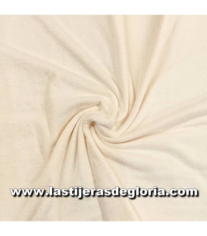 Telas Especiales Rizo de bambú y algodón suave color crema liso ancho 150 cm.