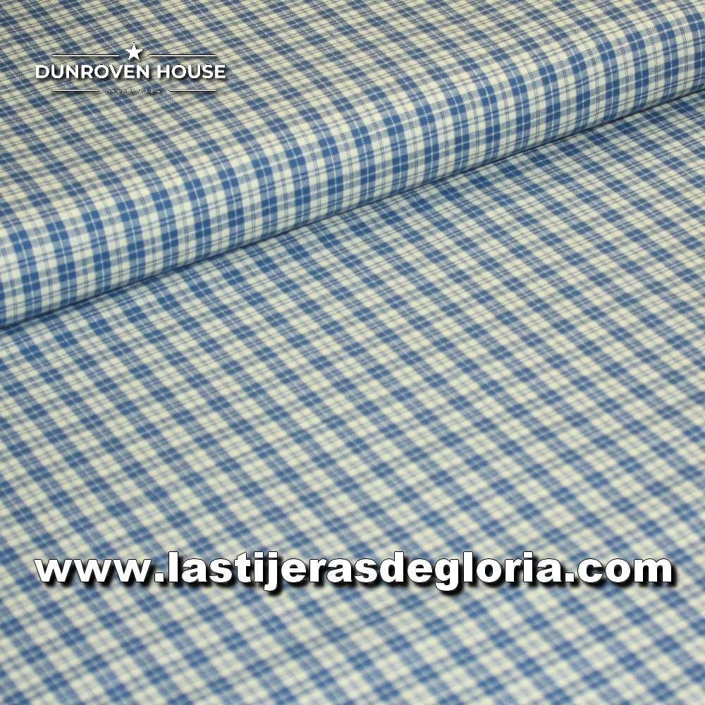 Country Tela Country cuadros azul sobre crudo Homespun Fabric de Dunroven House