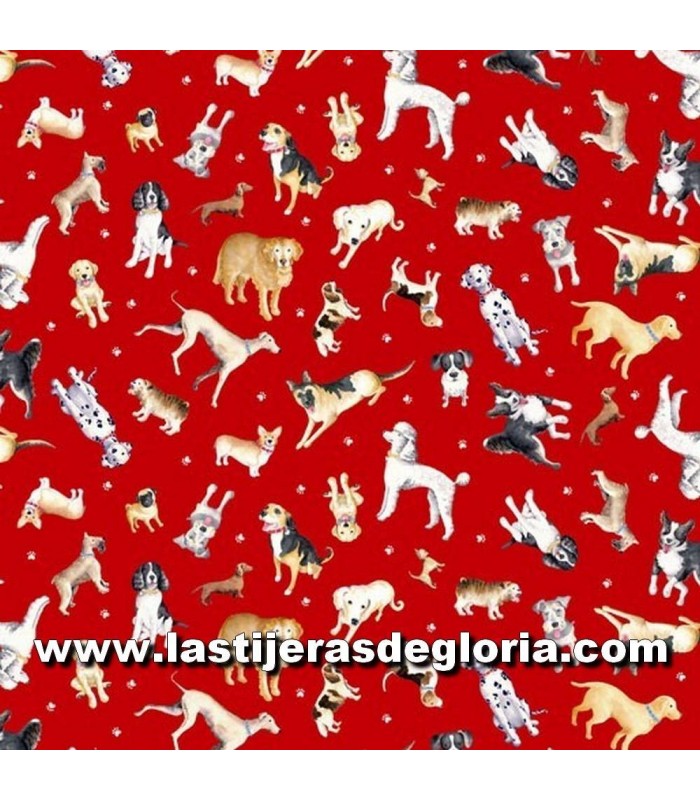 Animales Tela razas perros sobre rojo colección Think Pawsitive de Benartex