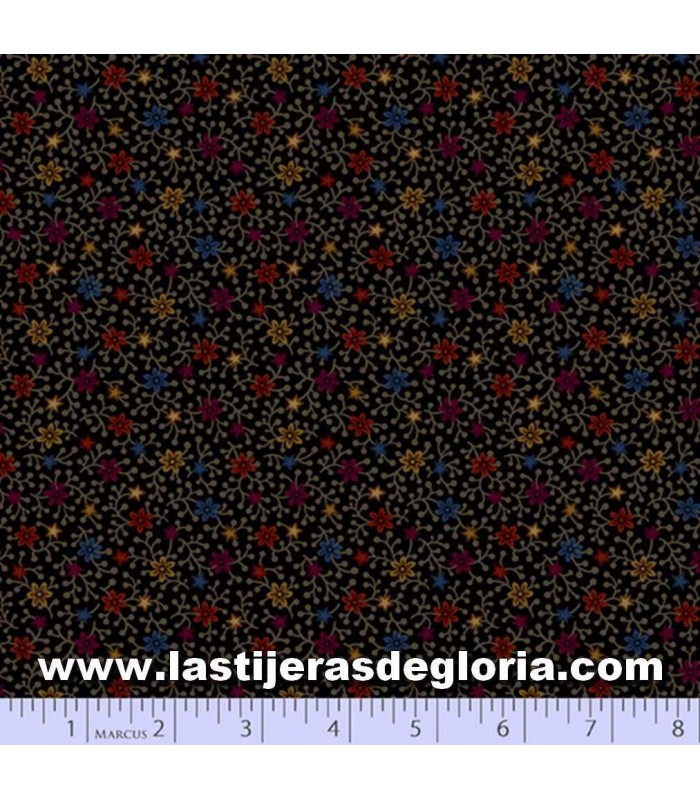 Country Tela country flores sobre negro colección Primitive Traditions Art Folk Stars de Pam Buda