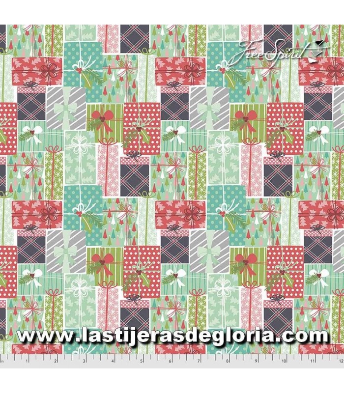 Telas patchwork de Navidad Tela Navidad regalos envueltos Santa multicolor colección Fa La La de Free Sprit