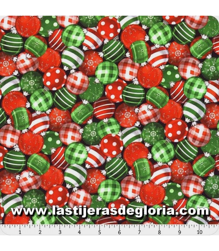 Telas patchwork de Navidad Tela adornos bolas Navidad rojo-verde colección Winter Greetings de Quilting Treasures