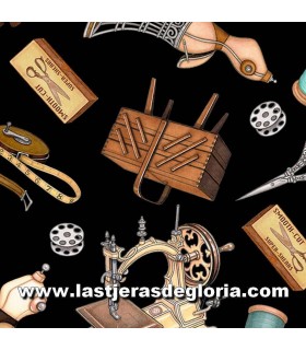 Costura Tela accesorios costura retro negro colección Sew Lovely de Quilting Treasures