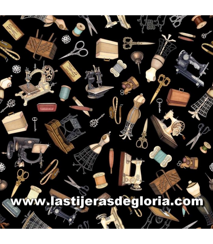 Costura Tela accesorios costura retro negro colección Sew Lovely de Quilting Treasures