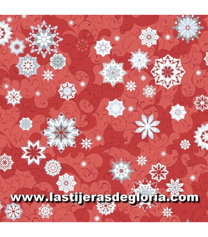 Telas patchwork de Navidad Tela Navidad copos nieve sobre rojo colección Winter Garden de Katia Hoffman