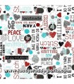 Tela frases y motivos tejidos sobre blanco colección All You Knit is Love de Kanvas Studio Fabrics