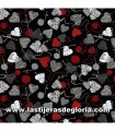 SÓLO 1M. EN STOCK - Tela corazones tejidos sobre negro colección All You Knit is Love de Kanvas Studio Fabrics
