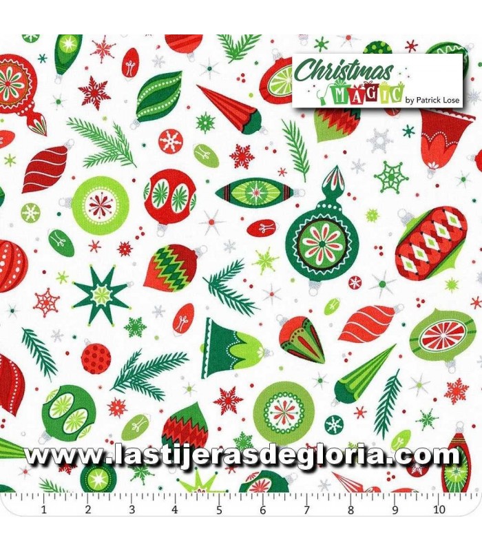 Telas patchwork de Navidad Tela adornos navideños sobre blanco Christmas Magic de Northcott