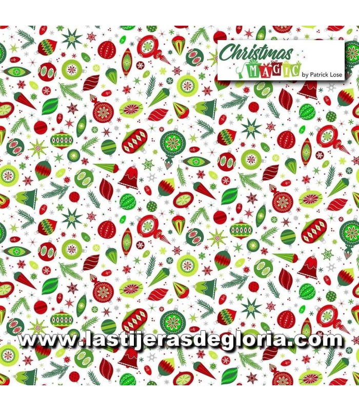 Telas patchwork de Navidad Tela adornos navideños sobre blanco Christmas Magic de Northcott