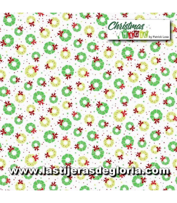 Telas patchwork de Navidad Tela coronas Navidad sobre blanco Christmas Magic de Northcott