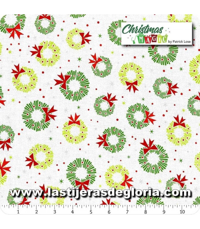 Telas patchwork de Navidad Tela coronas Navidad sobre blanco Christmas Magic de Northcott