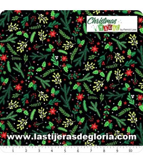 Telas patchwork de Navidad Tela ramas de Navidad sobre negro Christmas Magic de Northcott
